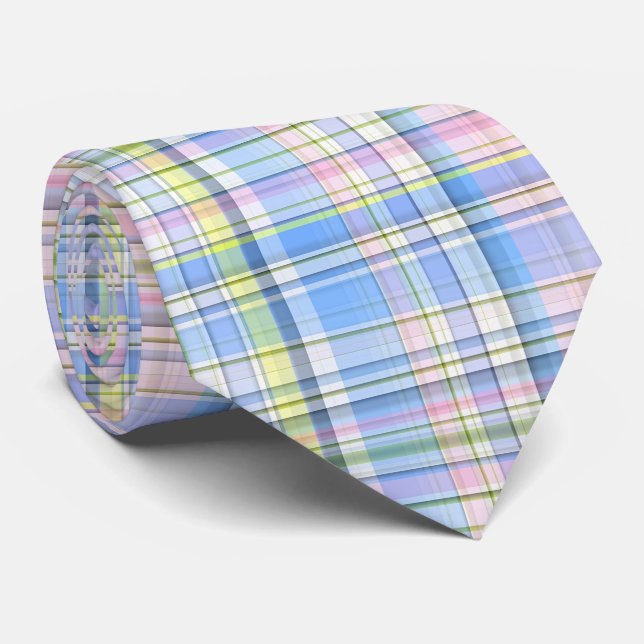 Cravate Bleu Rose Jaune Madras Prépa (Roulé)