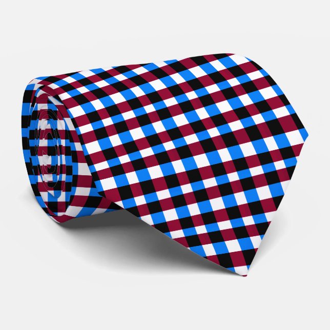 Cravate Bleu Rouge Blanc Carrés (Roulé)