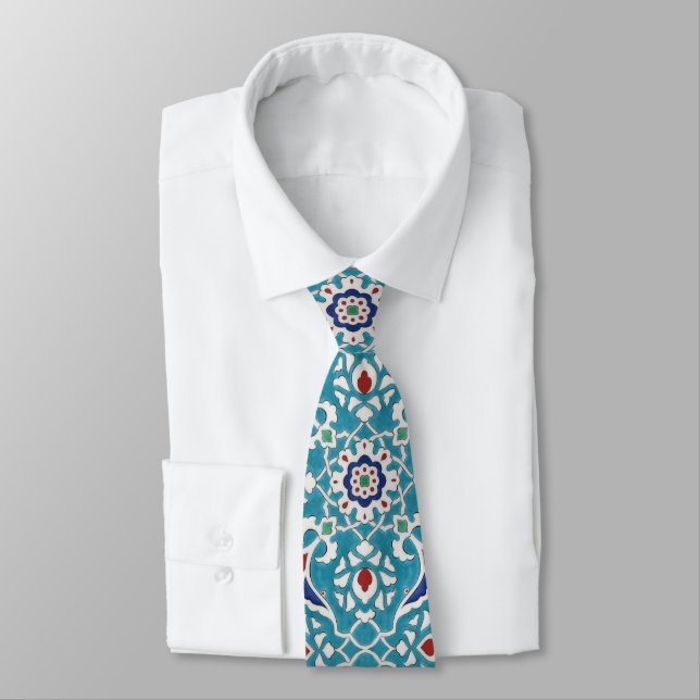 Cravate Bleu Rouge Vert Blanc Portugais Azulejo Motif (Attaché)