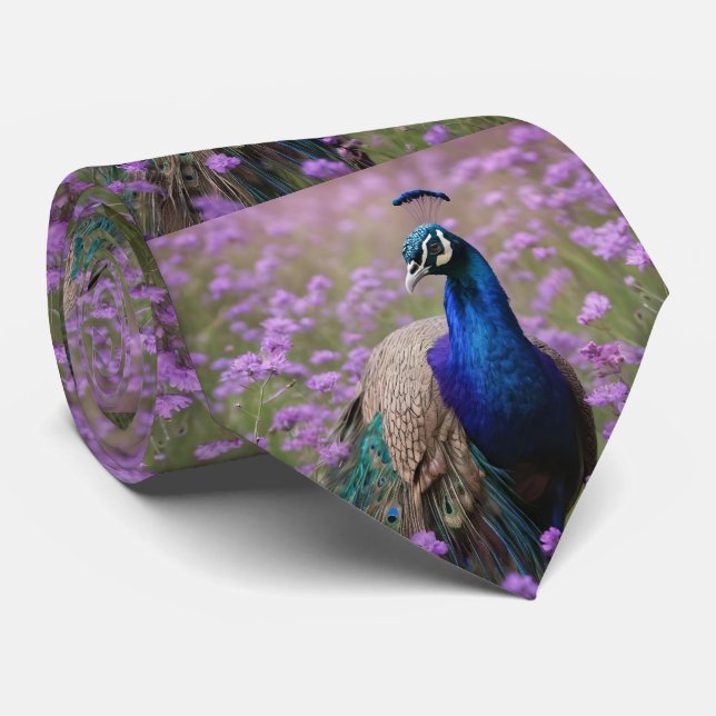 Cravate Bleu Royal : Bleu Peacock En Champ Lavande, (Roulé)