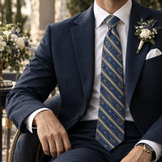 Cravate Bleu Royal Or Rayure Héritage (Créateur téléchargé)
