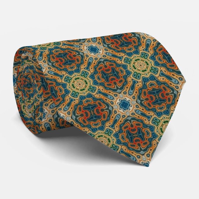Cravate Bleu sarcelle Orange Jaune Vert Hip Orient Bali Ar (Roulé)