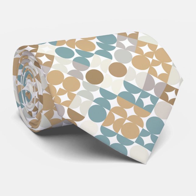 Cravate Bleu sarcelle Vert Gris Taupe Beige Motif Artistiq (Roulé)