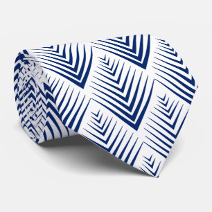 Cravate Bleu sur blanc Motif Fleurs Art Déco