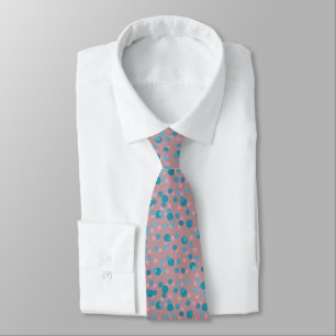 Cravate bleu, turquoise, mauve et rose à pois