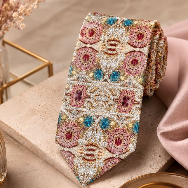 Cravate bleu turquoise or bordeaux rose bohème (turquoise blue silver gold burgundy pink bohemian neck tie)