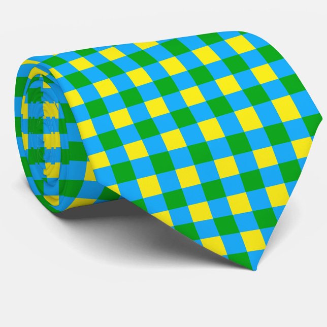Cravate Bleu Vert Jaune Chèque Plaid Design Motif (Créateur téléchargé)