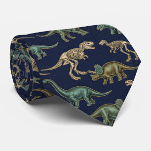 Cravate Bleue Nuit Vintage Paléontologie Fossile