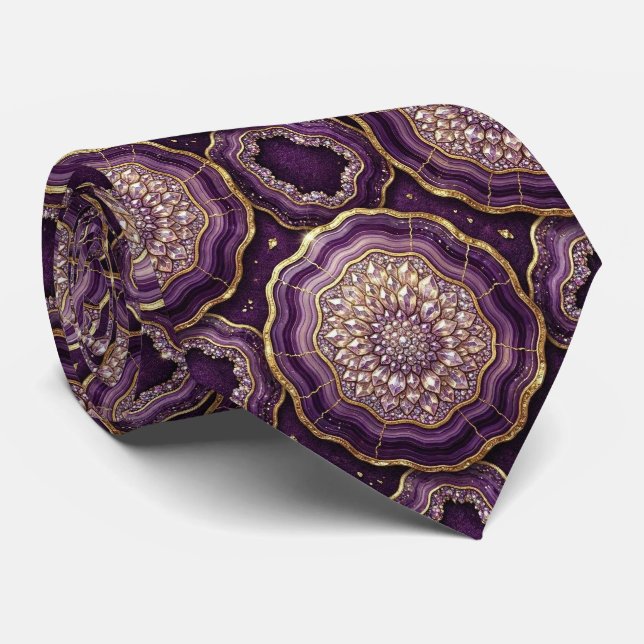 Cravate Bling & Sparkle | Deep Plum + Collier Geode en Or (Roulé)