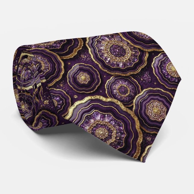 Cravate Bling & Sparkle | Deep Plum + Collier Geode en Or (Roulé)