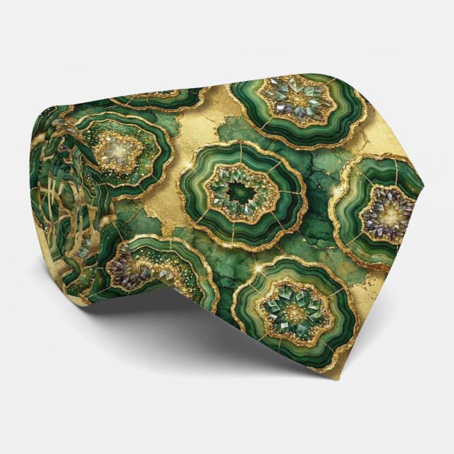 Cravate Bling & Sparkle | Forest Green Gold Geode Collier (Roulé)