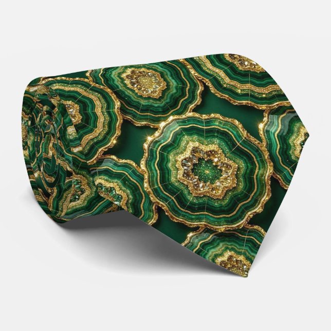 Cravate Bling & Sparkle | Forest Green Gold Geode Collier (Roulé)