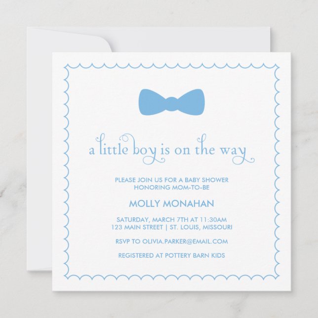 Cravate Blue Bow| Invitation Baby shower (Devant)