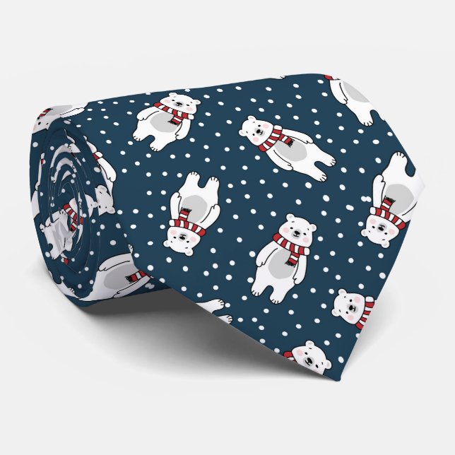 Cravate Blue cute snow polar bear pattern (Roulé)