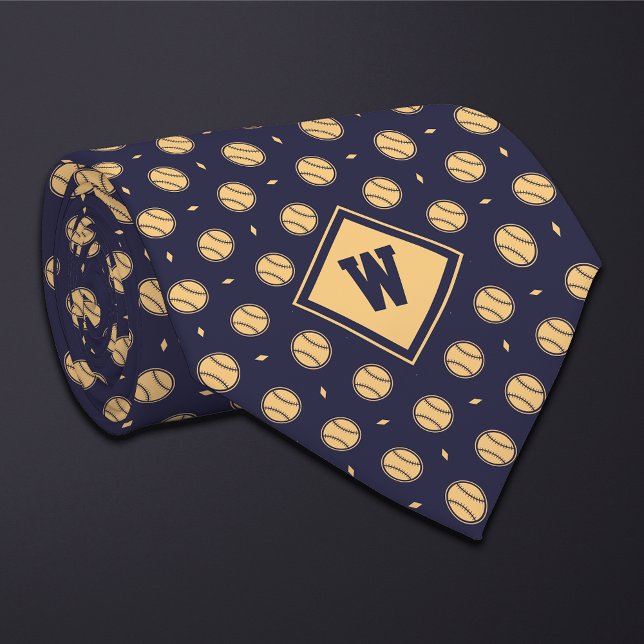 Cravate Blue Gold Baseball Icon Necktie (Créateur téléchargé)