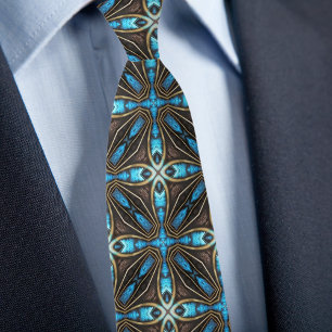Cravate Blue Gold Brown Star X Motif Necktie