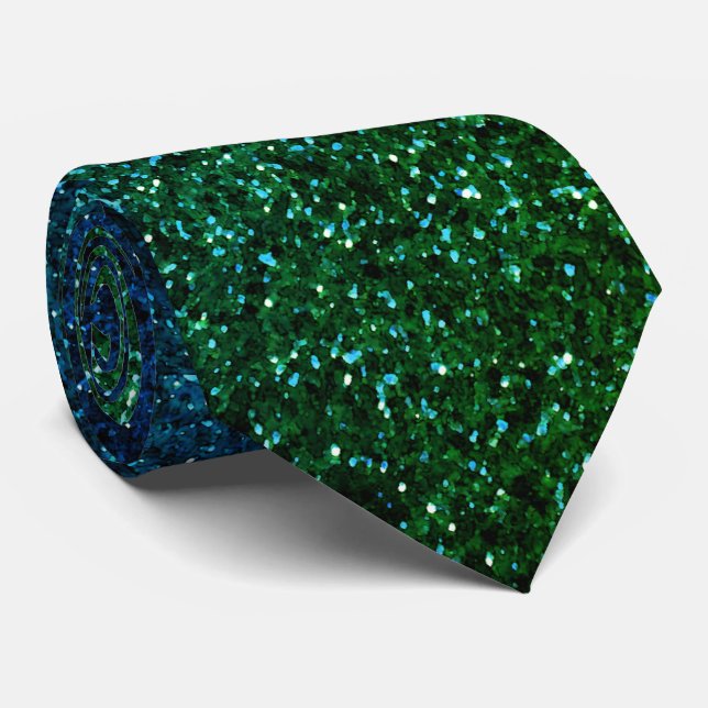 Cravate Blue Green Glitter Abstract Birthday Wedding Gift  (Roulé)