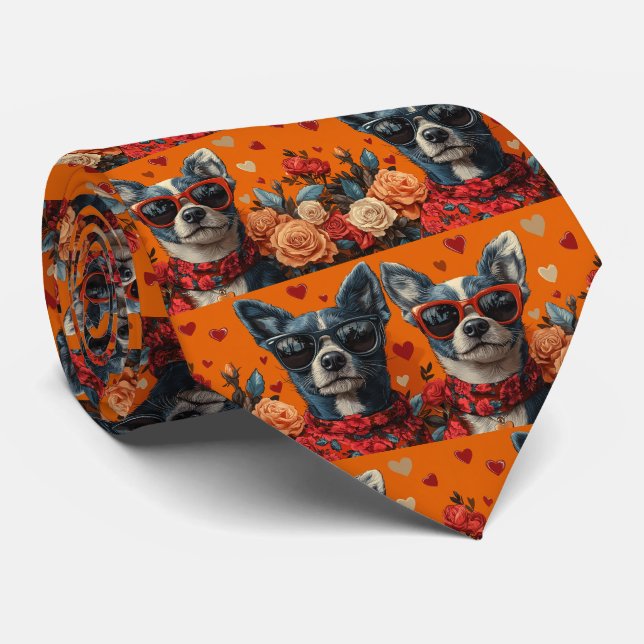 Cravate Blue Heeler aux Roses de la Saint-Valentin (Roulé)