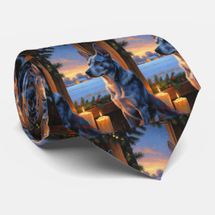 Cravate Blue Heeler avec lumières de Noël vacances
