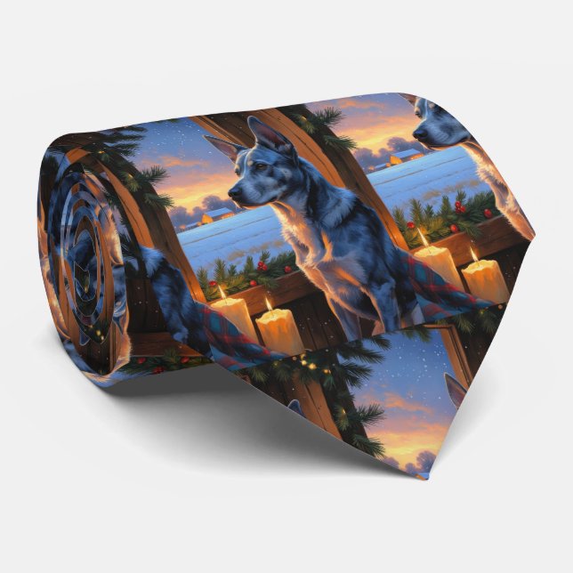 Cravate Blue Heeler avec lumières de Noël vacances  (Roulé)