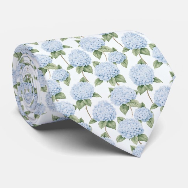 Cravate Blue Hydrangea Pattern Watercolor Floral Botanical (Roulé)