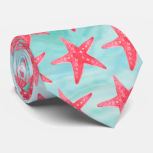 Cravate Blue Marine Sea Ocean Star Fish Pattern Neck Tie