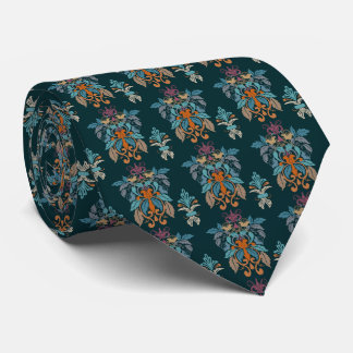 Cravate Blue Orange Green Ethnic Oriental Motif Necktie