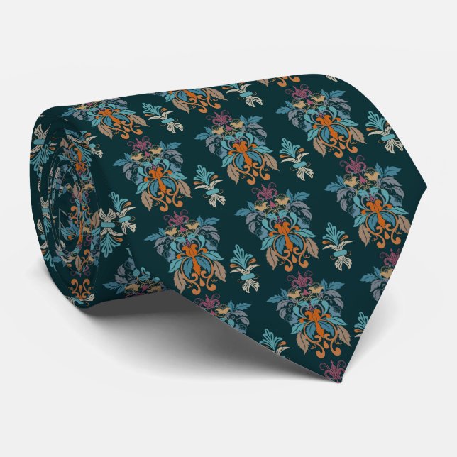 Cravate Blue Orange Green Ethnic Oriental Motif Necktie (Roulé)