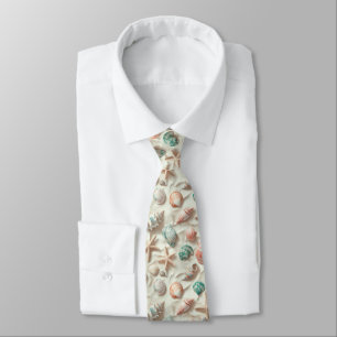 Cravate Blue Seashell Peach Coral Beach Cottage