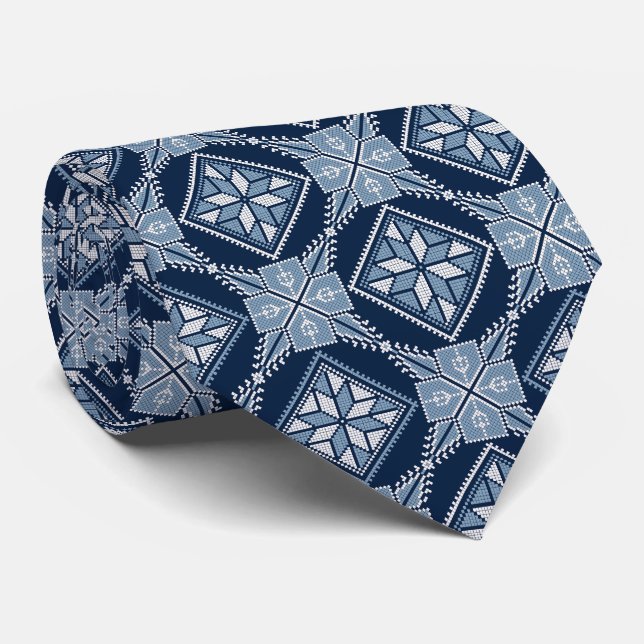 Cravate Blue Tatreez Henna Thobe Motif (Roulé)