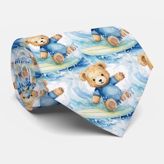 Cravate Blue Teddy Bear Surfing (Roulé)