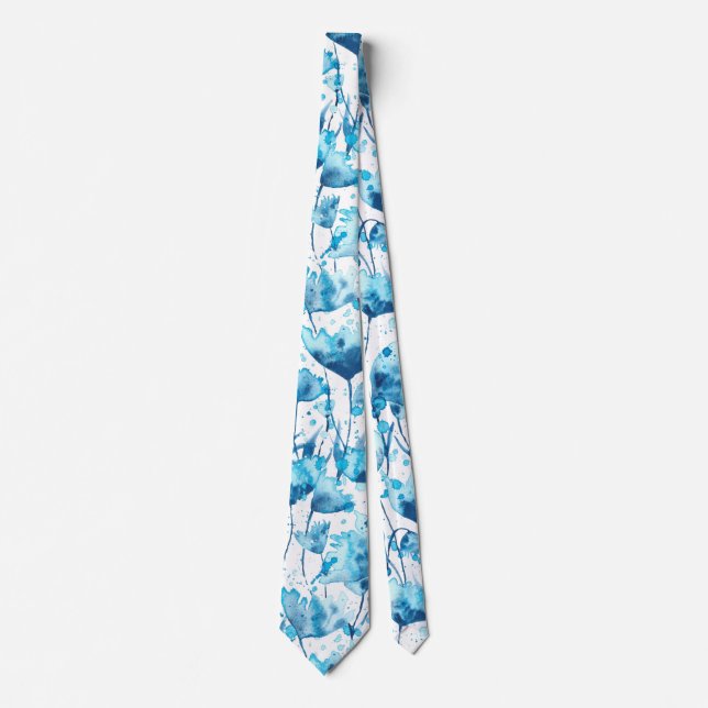 Cravate Blue watercolor flowers (Devant)