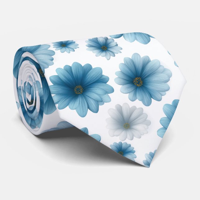 Cravate Blue White Daisy Floral Pattern (Roulé)