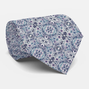 Cravate Blues, Purples, Turquoise & Blanc Motif Floral