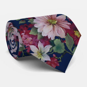 Cravate Blush Burgundy Navy Blue Floral
