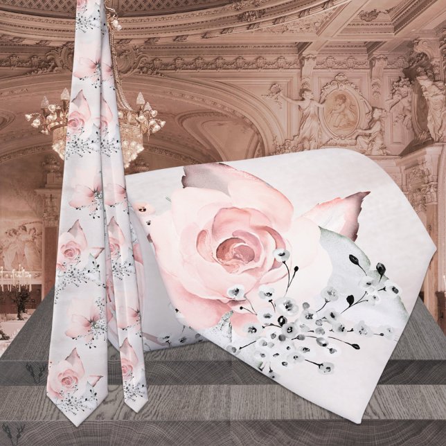 Cravate Blush Pink Dusty Rose Silver Gray Greenery Wedding (Créateur téléchargé)