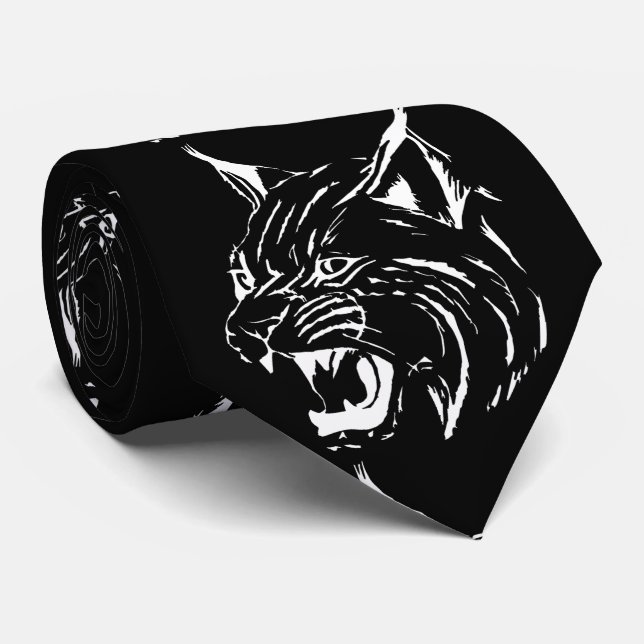 Cravate Bobcat Wild Cat Team Mascot Blanc Sur N'Importe Qu (Roulé)