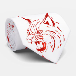 Cravate Bobcat Wild Cat Team Mascot Necktie Rouge/Blanc
