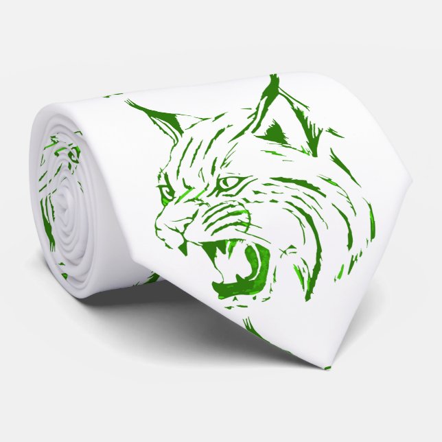 Cravate Bobcat Wild Cat Team Mascot Necktie Vert/Blanc (Roulé)