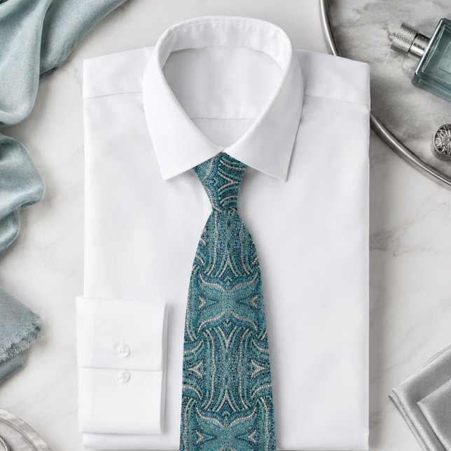 Cravate bohème chic fille argent gris turquoise bleu (bohemian girly chic silver grey turquoise blue neck tie)