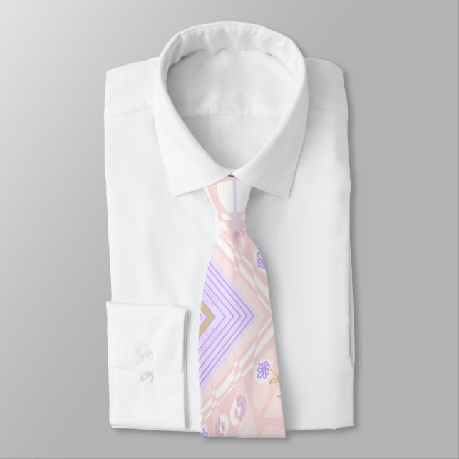 Cravate Bohème Chintz Illustration Pastel Pink Lavender (Attaché)
