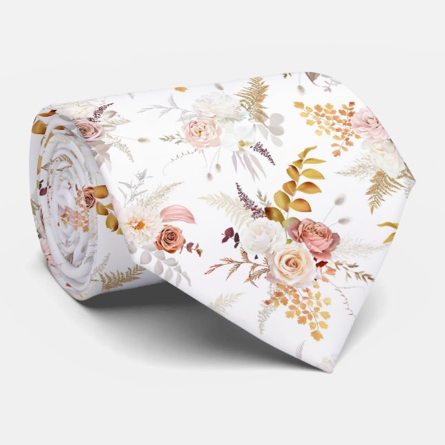 Cravate Boho Beige, Herbe de Pampas Terracotte Aquarelle W (Roulé)