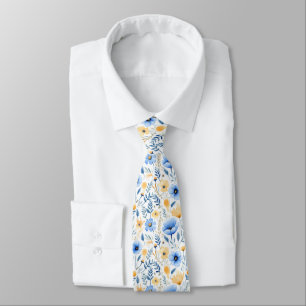 Cravate Boho bleu jaune Floral Groomsmen Groom Mariage