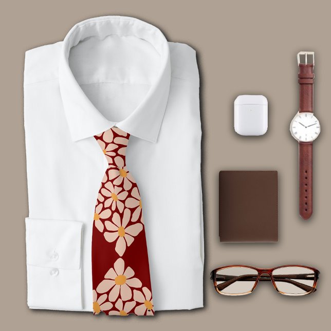 Cravate Boho Chic Florals Maroon Personnaliser Initiale (Créateur téléchargé)