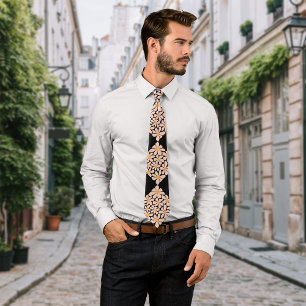 Cravate Boho Chic Florals Noir Personnaliser Initiale