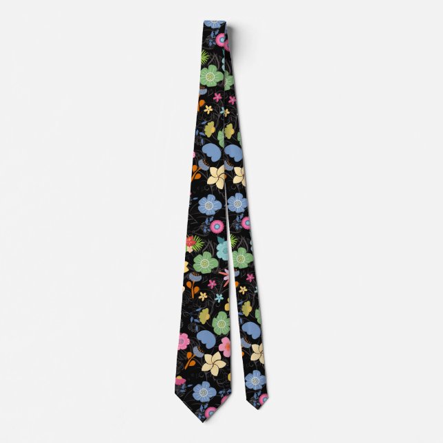 Cravate Boho Flowers Motif B01.b Black BG (Devant)