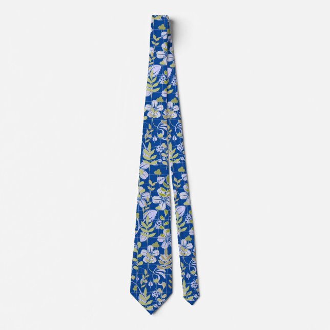 Cravate Boho motif 02.w Floral sur Blue BG (Devant)