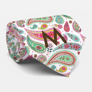 Cravate Boho Paisley Multicolor girly motif monogramme