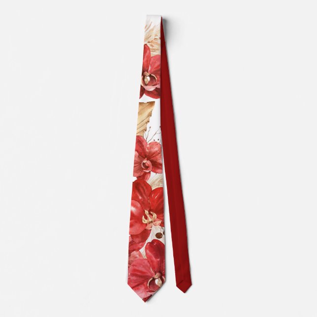 Cravate Boho Red Orchid and Dried Grasses Tie (Devant)
