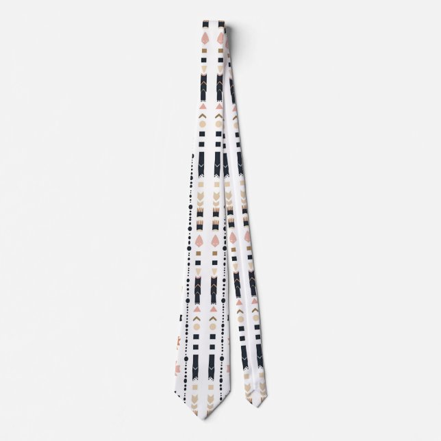 Cravate Boho Tribal Aztec Vertical Stripes Cream Rust Blue (Devant)